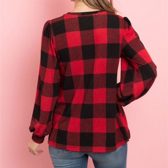 Red & Black plaid top - Picture 2 of 6